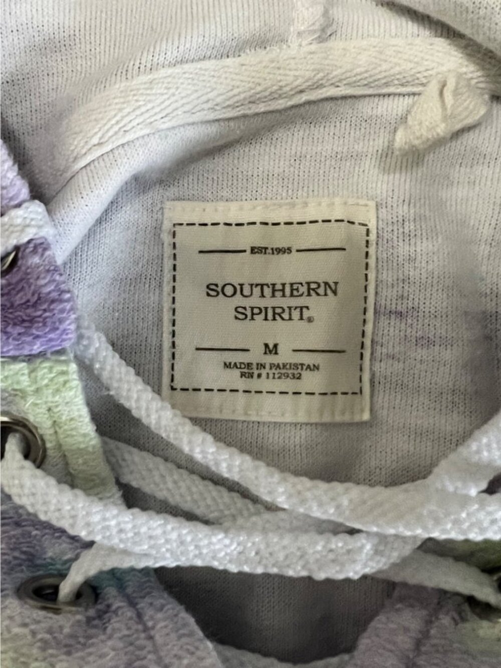Southern Spirit Tie-Dye Lace-Up Hooded Lightweight Sweatshirt M Cotton Blend - Picture 4 of 9